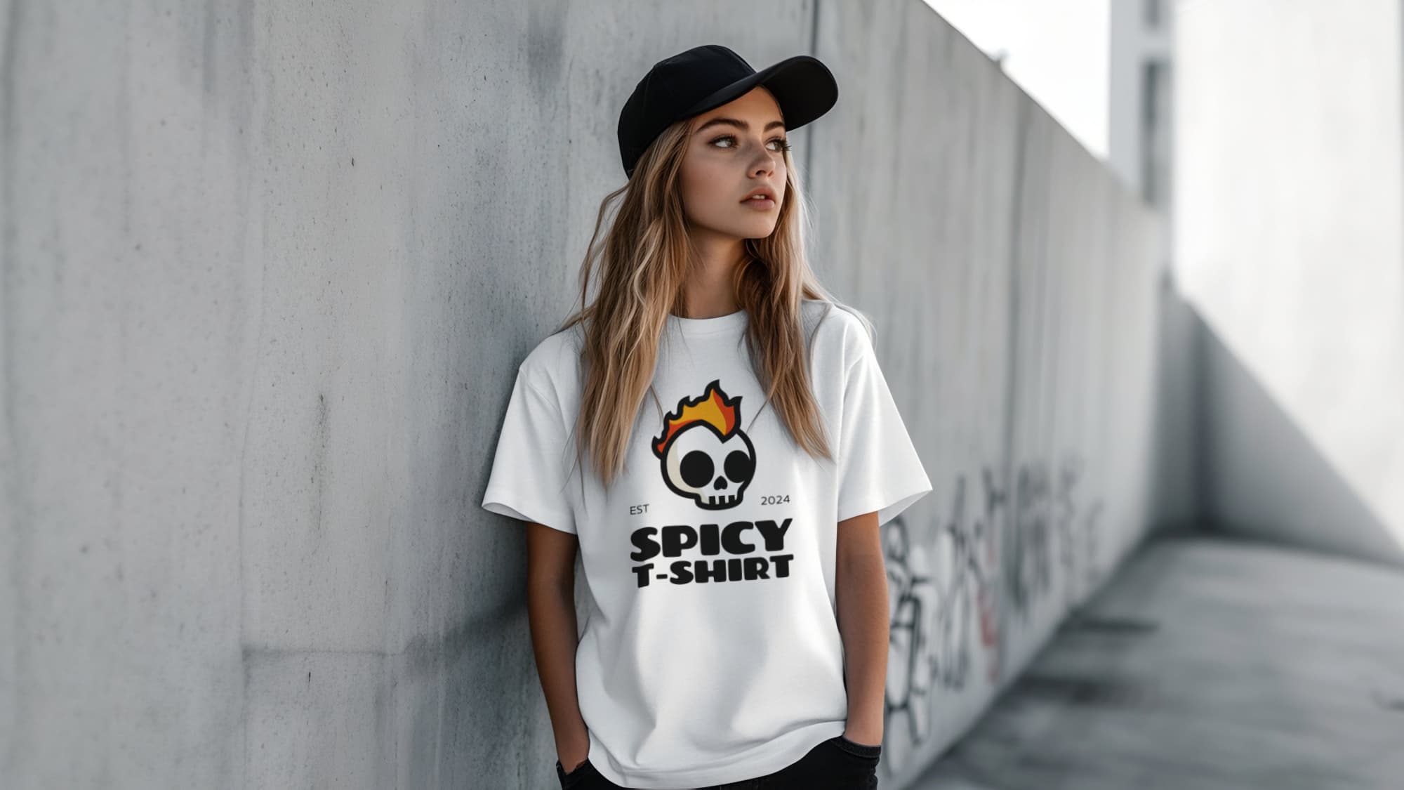 Bree wearing the black Spicy T-Shirt logo tee