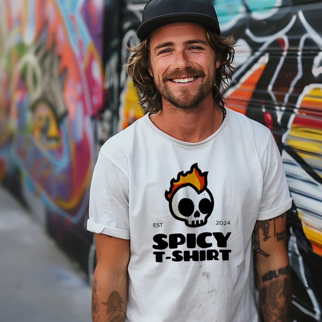 Mike wearing the black Spicy T-Shirt logo tee